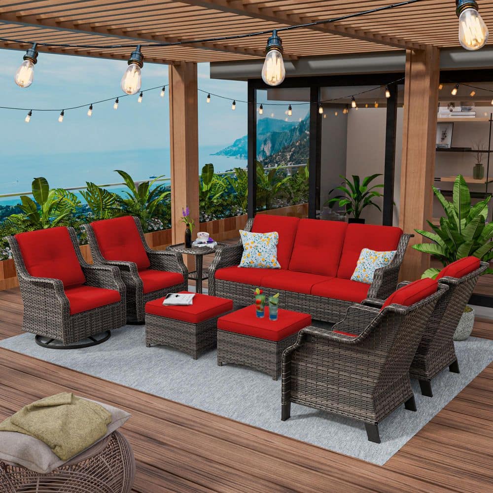 MeetLeisure Outdoor Patio Furniture Set 8-Piece Wicker Patio