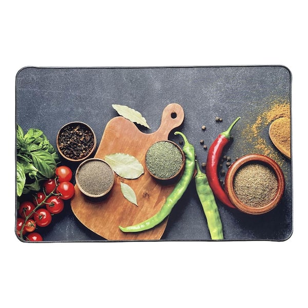 EVIDECO French home goods Spices Multicolored 32 in. x 20 in. Polyester Fresh Herbs and Spices Design Indoor Kitchen Mat