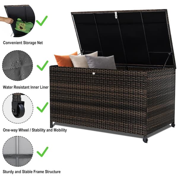 130 gal. XL Outdoor Storage Box Waterproof, Resin Rattan Deck Box for Patio Garden Furniture, Outdoor Cushion Storage