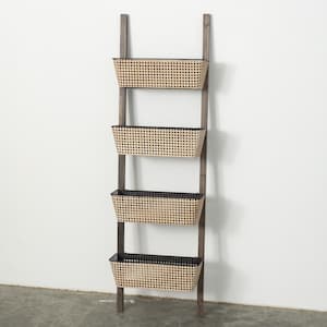56.5" Brown 4-Tier Wood Decorative Ladder Shelf