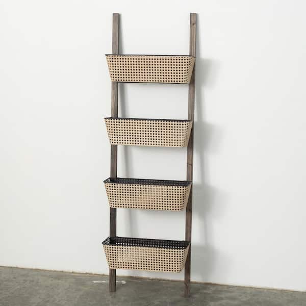 SULLIVANS 56.5" Brown 4-Tier Wood Decorative Ladder Shelf