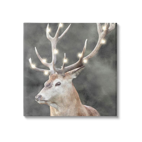 Stupell Industries Holiday Lights on Antlers byLSR Design Studio 1 Piece Unframed Graphic Print Animal Poster Art Print 17 in. x 17 in.