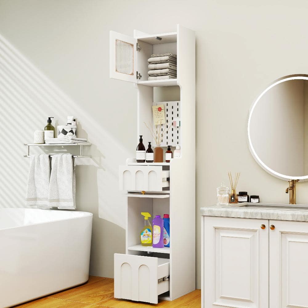 "70.87"" White Tall Narrow Storage Cabinet with 1 Door & 2 Drawers for Bathroom & Entryway" price history on PriceWatchPro