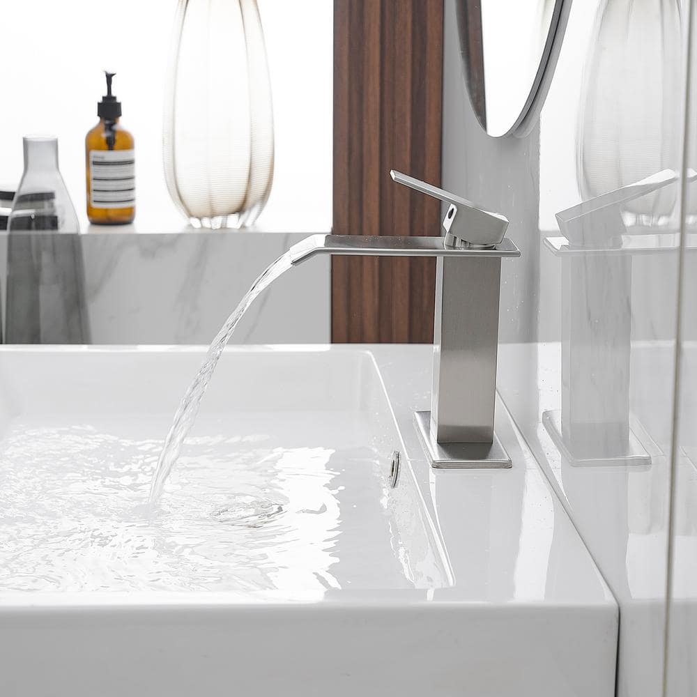 Brushed Nickel Single Handle Waterfall Bathroom Faucet