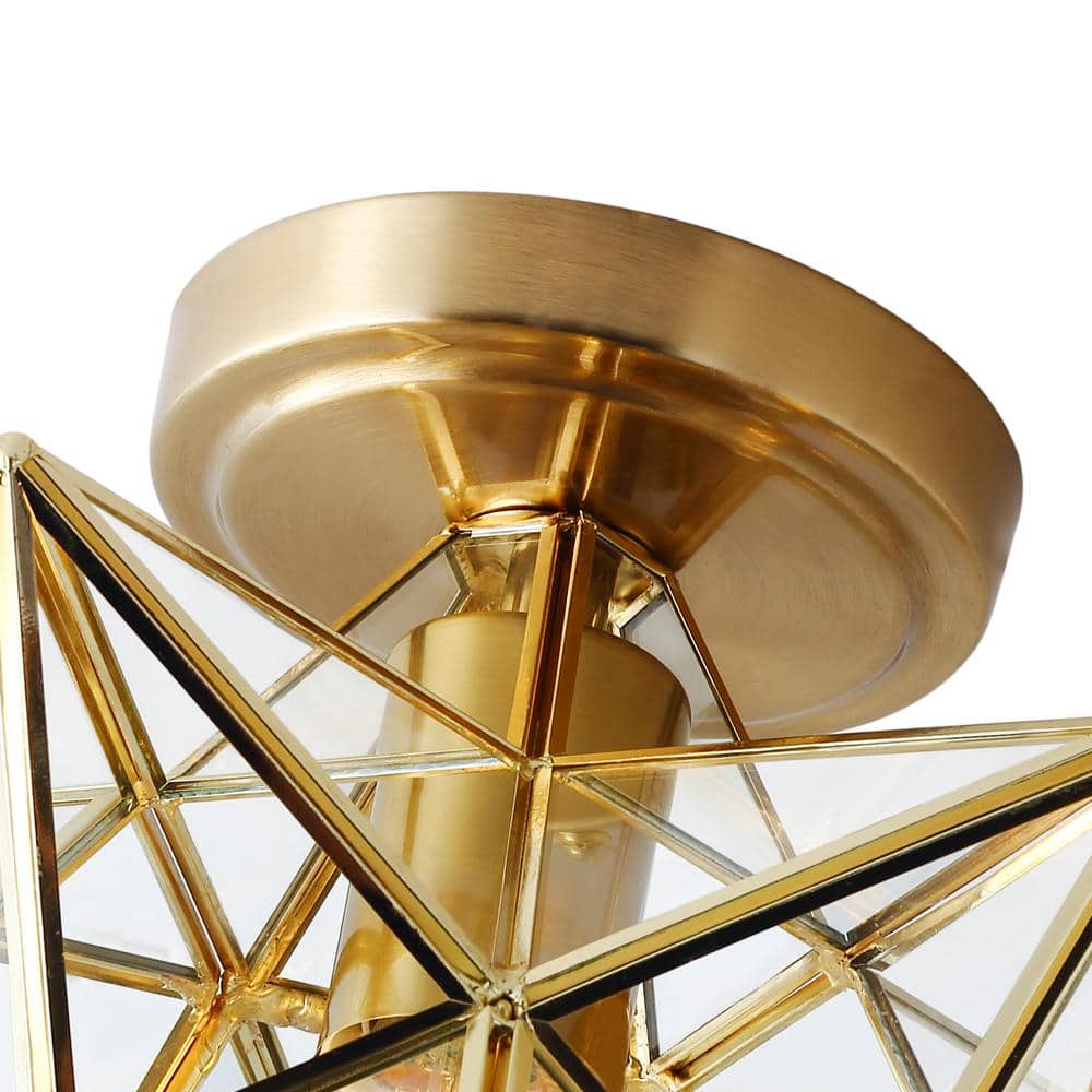 Brass Moravian Star Flush Mount Ceiling Light with Clear Glass