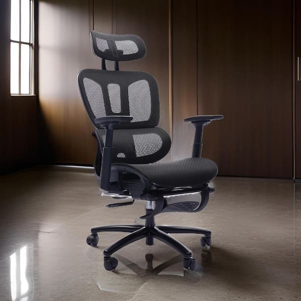 Plastic and Fabric Seat Reclining Ergonomic Office Chair in Black with Non-Adjustable Arms
