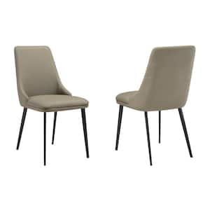 Taupe Gray and Black Faux Leather Metal Frame Dining Chair (Set of 2)