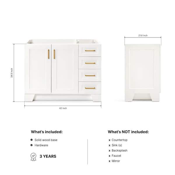 Taylor 42 in. W x 21.5 in. D x 34.5 in. H Freestanding Bath Vanity Cabinet Only in White