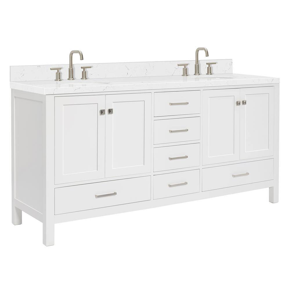 Cambridge 72" White Wood Double Sink Vanity with Quartz Top