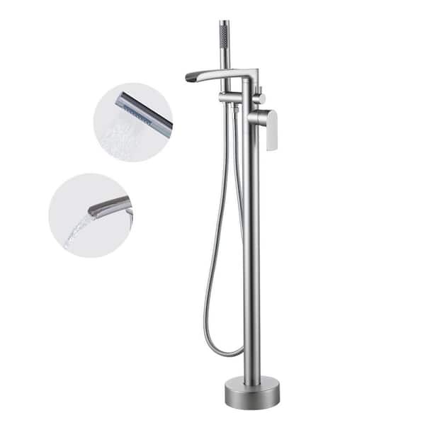 Single-Handle Freestanding Tub Faucet with Hand Shower in Brushed Nickel