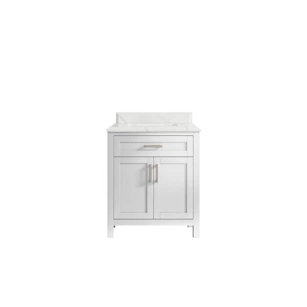 Willow Collections Cambridge 30 in. W x 22 in. D x 36 in. H Bath Vanity in White with Cove Edge Calacatta Quartz Top