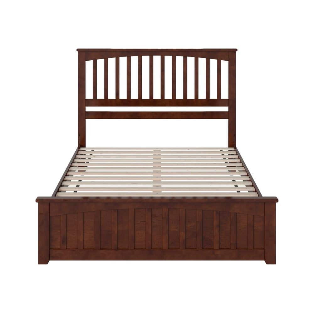 Walnut Queen Wood Platform Bed with Slatted Headboard