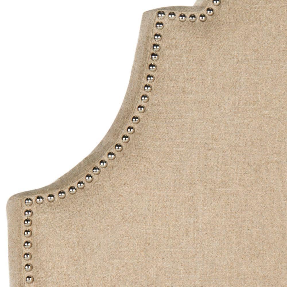 Hemp Linen Upholstered Twin Headboard with Silver Nailhead Trim