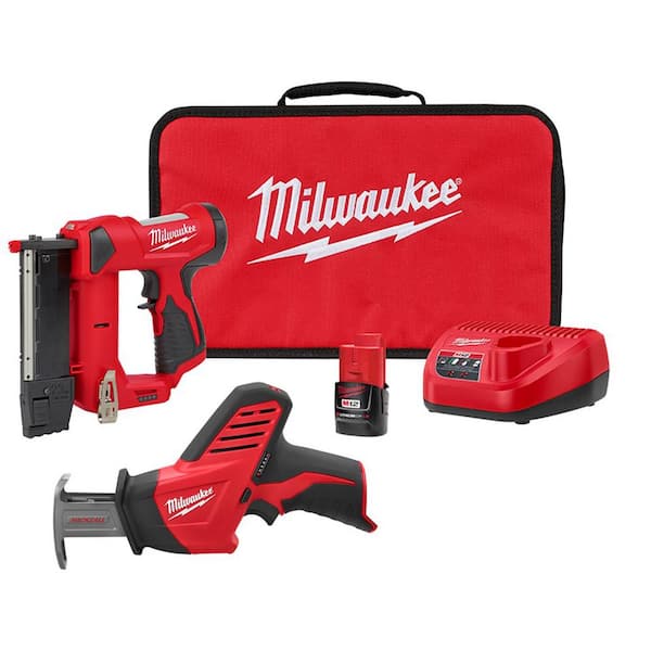 Milwaukee M12 12-Volt 23-Gauge Lithium-Ion Cordless Pin Nailer Kit with M12 Lithium-Ion HACKZALL Cordless Reciprocating Saw