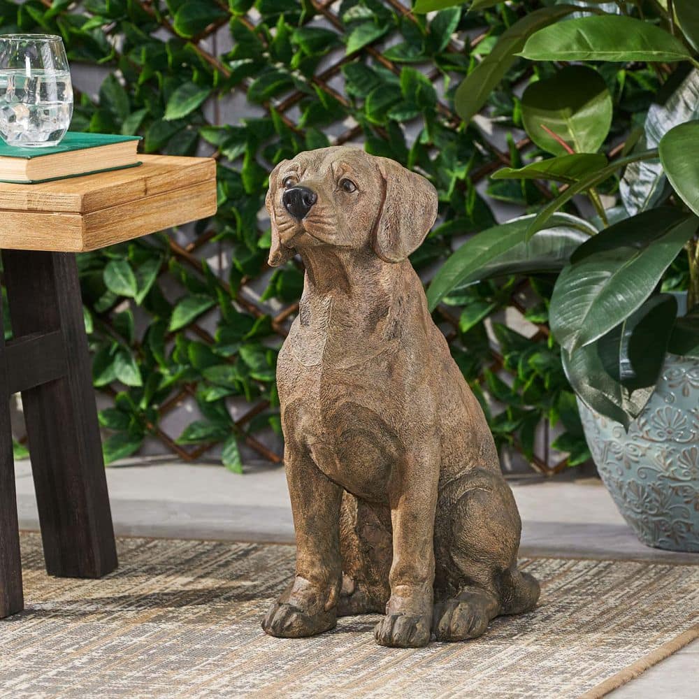 19.5 in. H Dark Brown Concrete Patio Outdoor Dog Garden Statue Indoor/Outdo