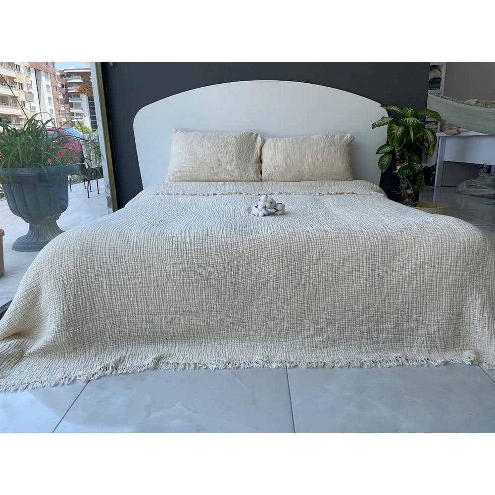 Ivory Organic Cotton Reversible King Bedspread Set