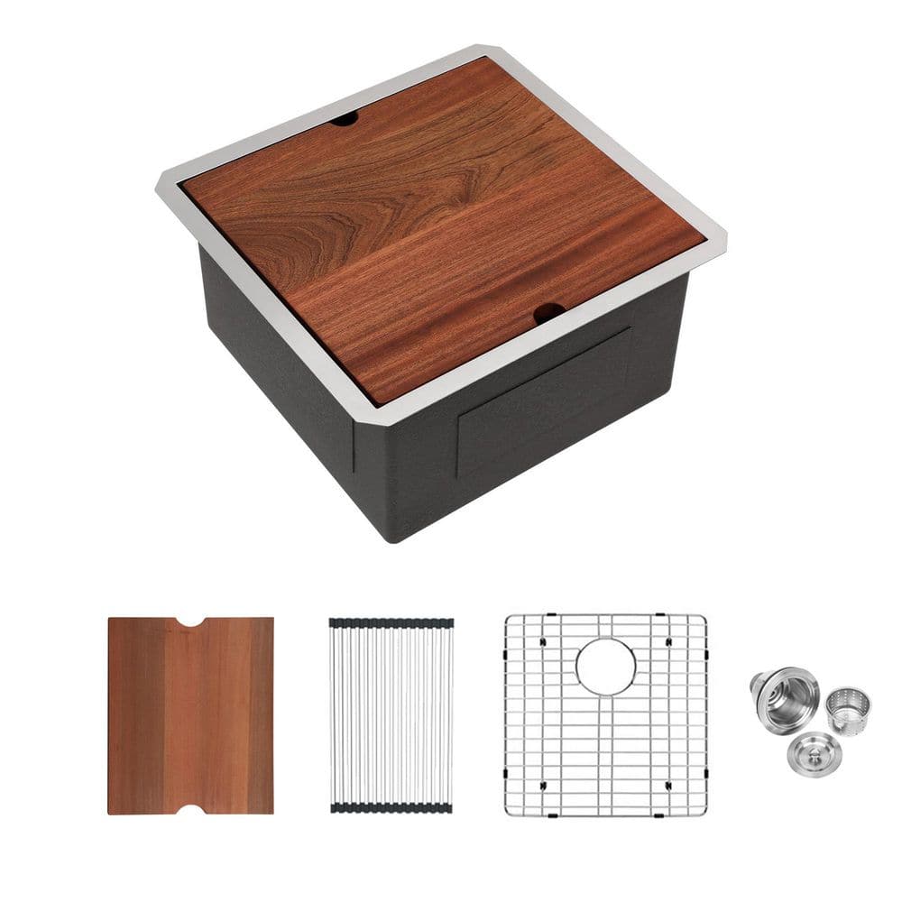 15 in. Drop-In Single Bowl 16-Gauge Brushed Nickel Stainless Steel Kitchen Workstation Sink with Grid, Drying Rack price history on PriceWatchPro