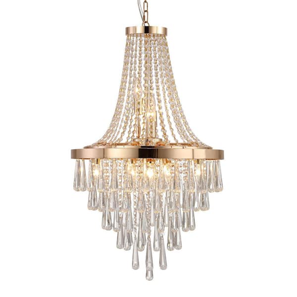 Crysia 20 in. 11-Light Gold Glam Empire Chandelier Light Fixture with Hanging Crystal Shade