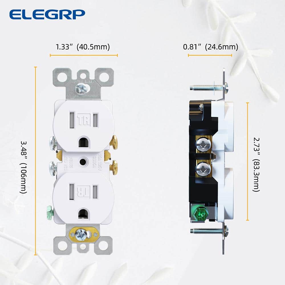 White Tamper Resistant Duplex Outlet with Thermoplastic Body