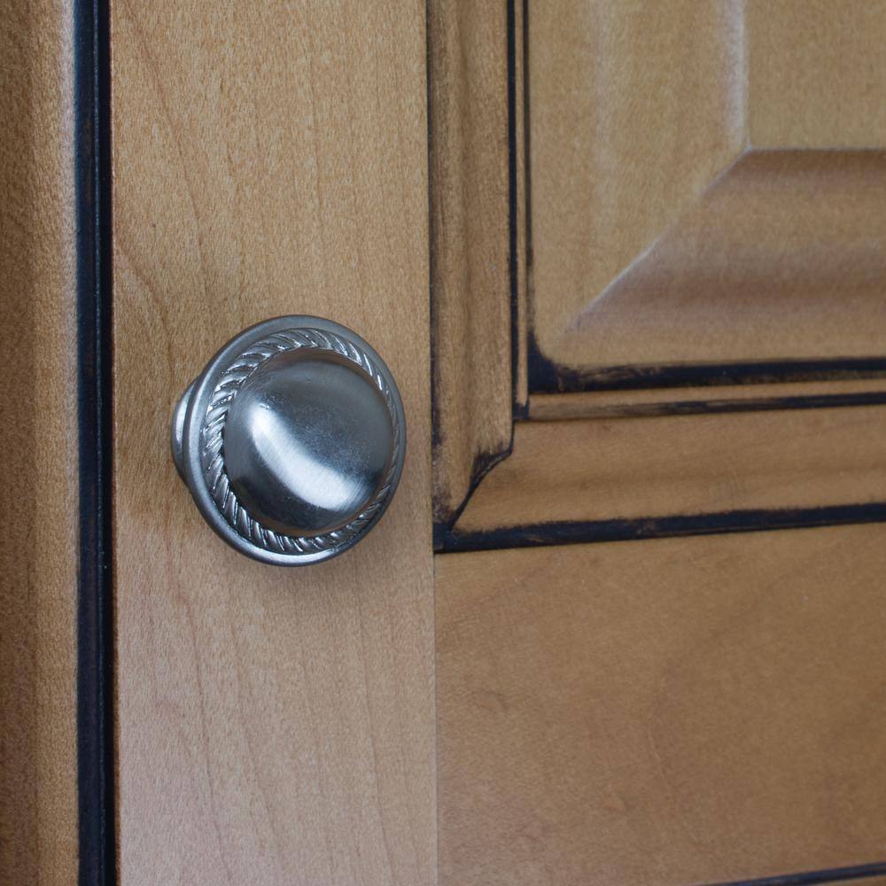 Satin Nickel Round Rope Cabinet Knob with Mounting Hardware