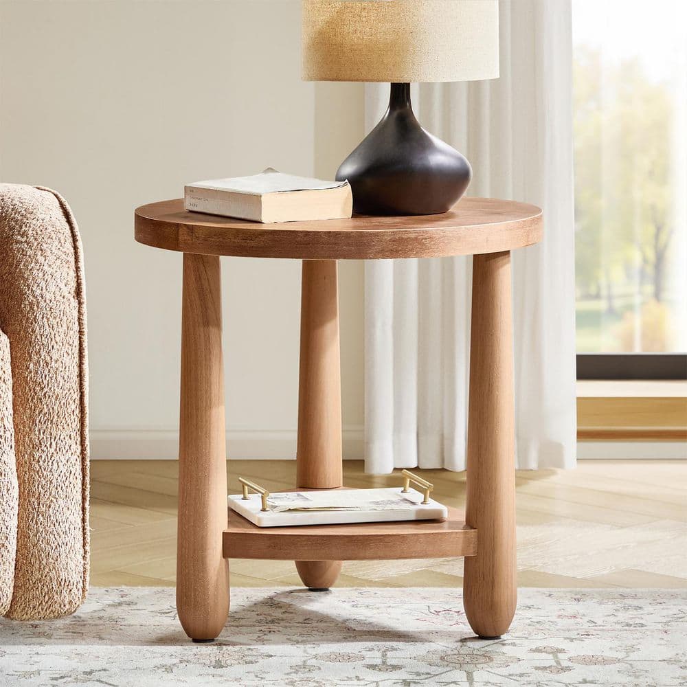 JAYDEN CREATION Fabrizius 23.2 in. Oak Round Wood Tall End Table