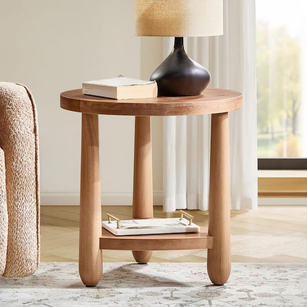 JAYDEN CREATION Fabrizius 23.2 in. Oak Round Wood Tall End Table