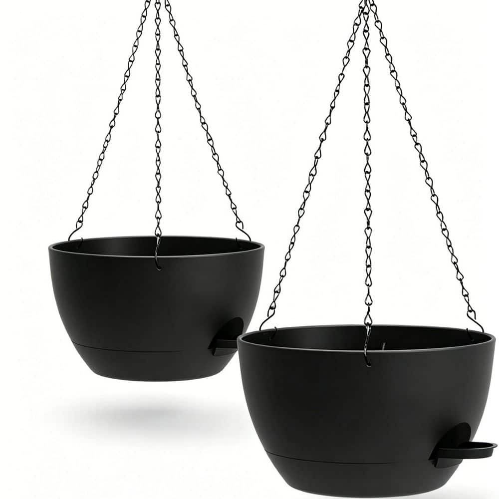 2-Pack 13 in. Self Watering Hanging Planters with Removable 50 oz. Reservoir, Plastic Hanging Basket, Black price history on PriceWatchPro