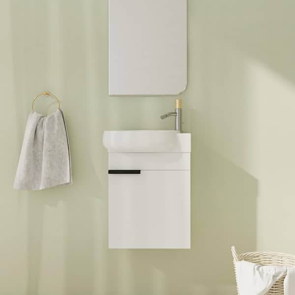 Malwee 16.8 in. Wall-Mounted Single White Bath Vanity with White Ceramic Vanity Top Unassembled