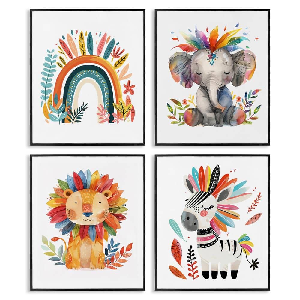 Rainbow Feather Animals by LSR Design Studio 4 Pieces Black Framed Animal Giclee Art Print 20 in. x 16 in. price history on PriceWatchPro