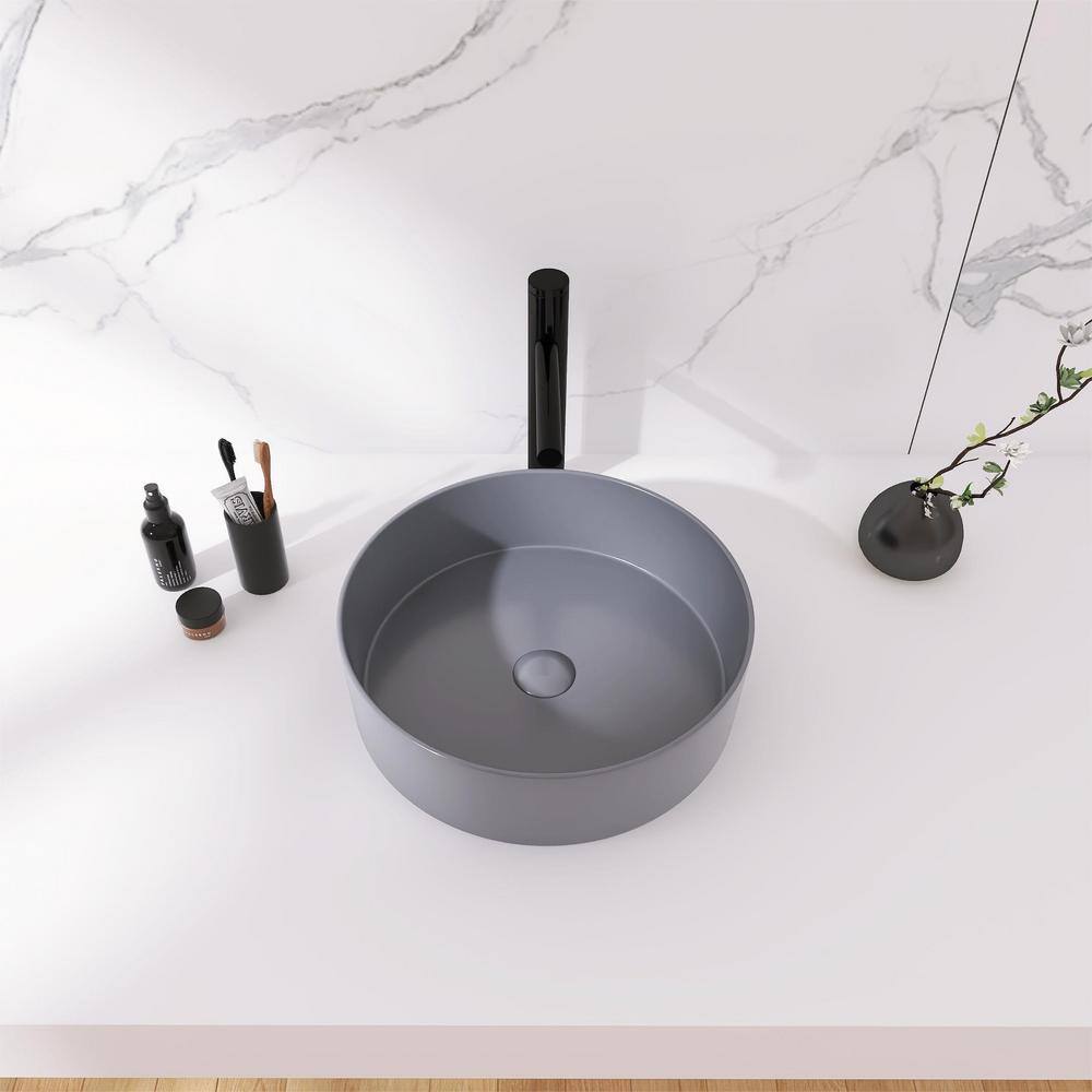 Gray Gloss Ceramic Round Vessel Bathroom Sink