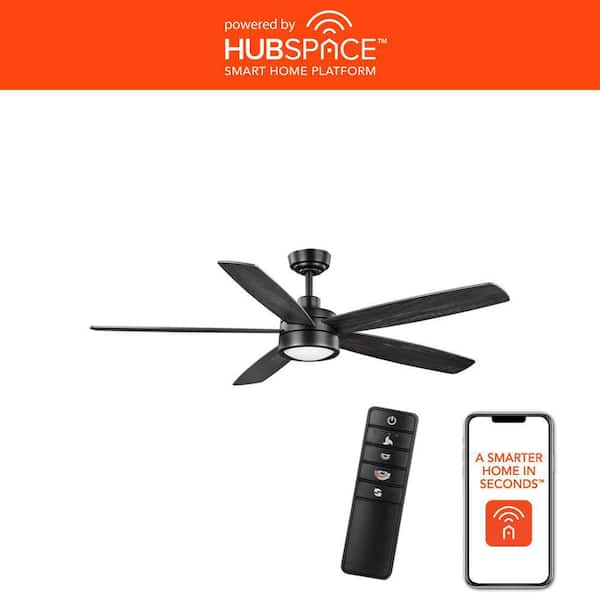 Driskol 60 in. White Color Changing LED Matte Black Smart Ceiling Fan with Light Kit and Remote Powered by Hubspace