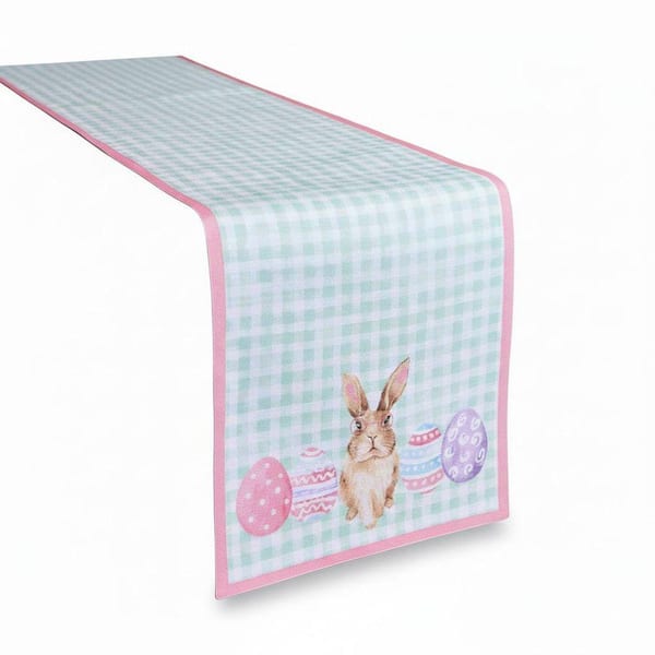Hoppy Bunny 13 in. W x 72 in. L Green Plaid Cotton Table Runner