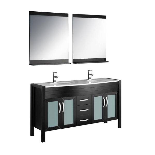 Fresca Infinito 60 in. Double Vanity in Espresso with Glass Stone Vanity Top in White and Mirror-DISCONTINUED