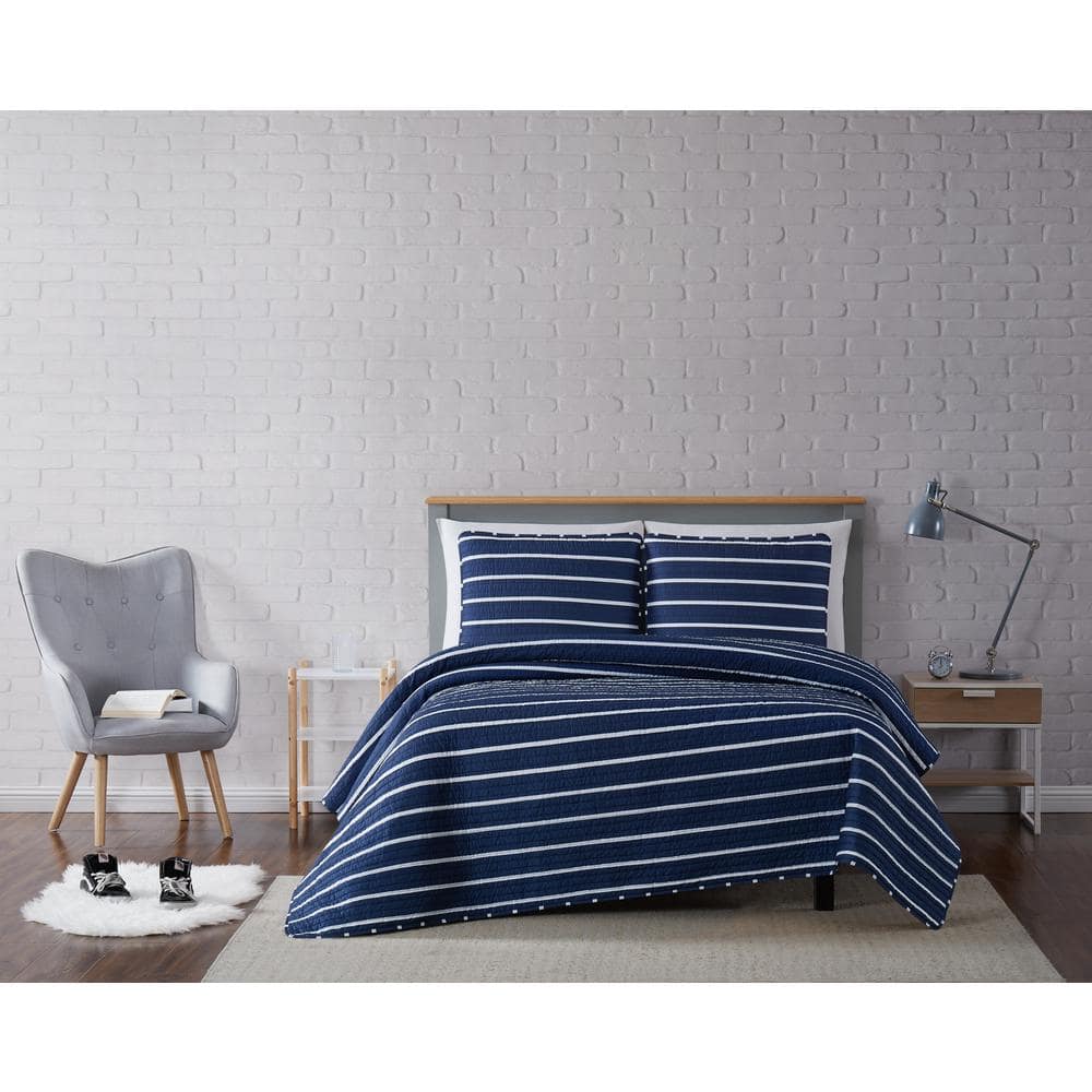 Truly Soft Maddow Stripe Navy Full/Queen 3-Piece Quilt Set QS3069NVFQ ...