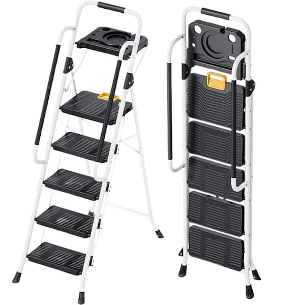 62.87 in. Foldable 5-Step Ladder Heavy Duty 800 lb. Capacity with Safety Lock Tool Tray, Non-Skid Wide Step and Handrail