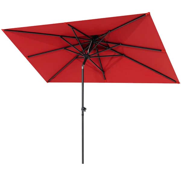 9 ft. x 5 ft. Aluminum Double Top Market Tilt Patio Umbrella in Red