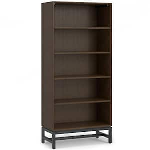 Banting 66 in. H Walnut Brown SOLID HARDWOOD 5-Shelf Mid Century Open Shelf Bookcase