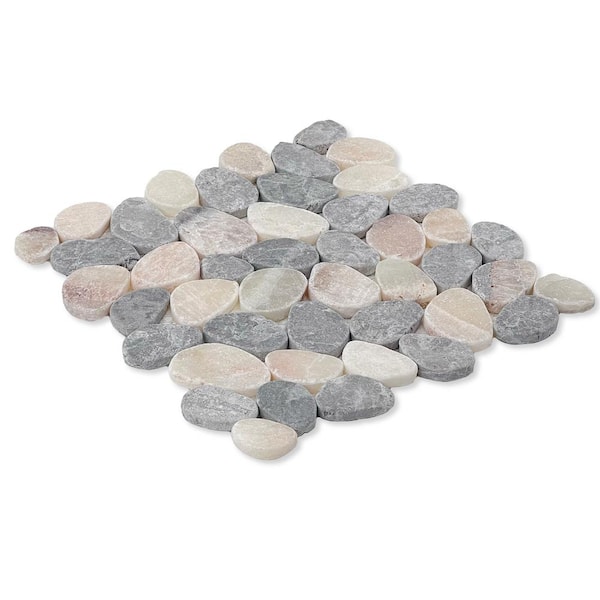 Pebble Ash Grey Quartz Mix Tumbled 4 in. x 6 in. Marble Mosaic Tile Sample