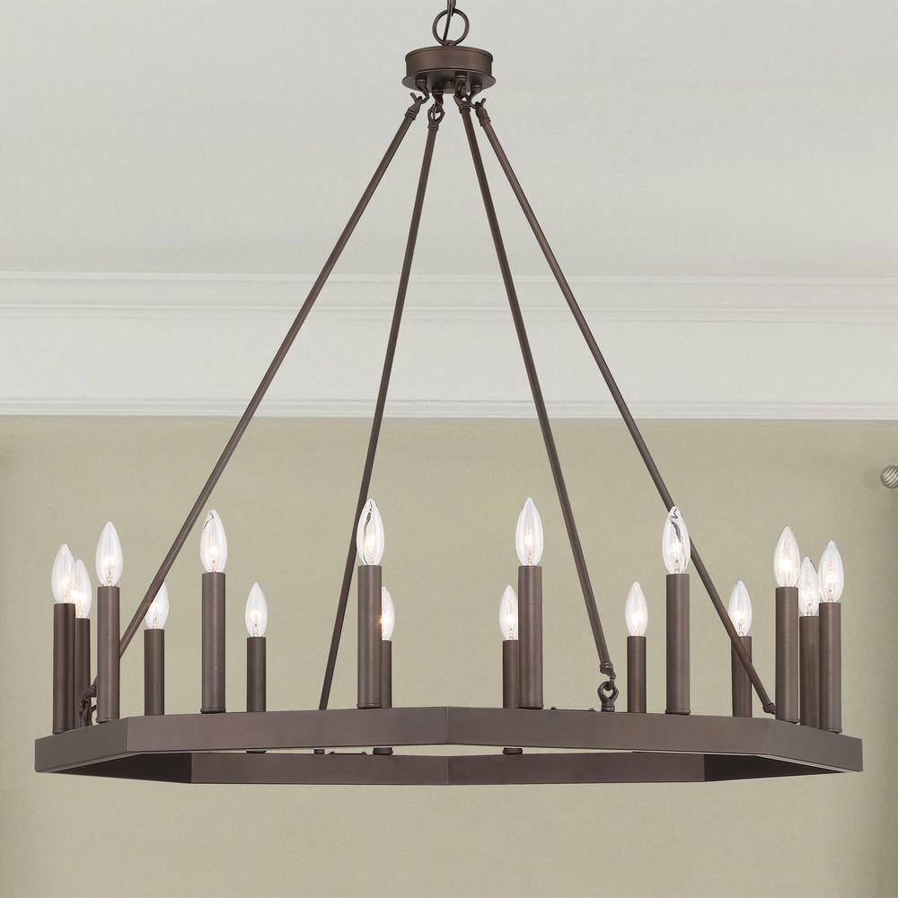 Elegant 16-Light Oil Rubbed Bronze Wagon Wheel LED Chandelier