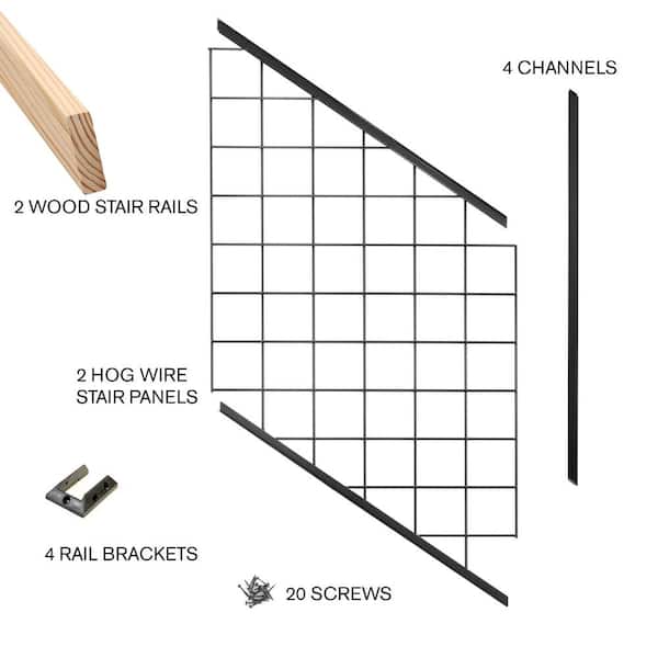 ProWood 28 in. H x 72 in. W Pressure-Treated Wood Black Powder-Coated Hog Wire Metal Pine Stair Railing Kit