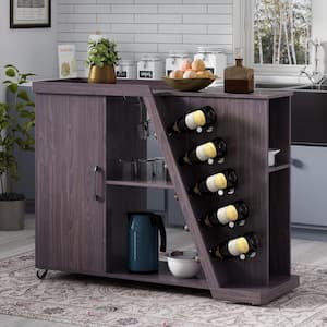 Espresso Kitchen Island Cart with Adjustable Shelf and 5 Wine Holders, Storage Cart