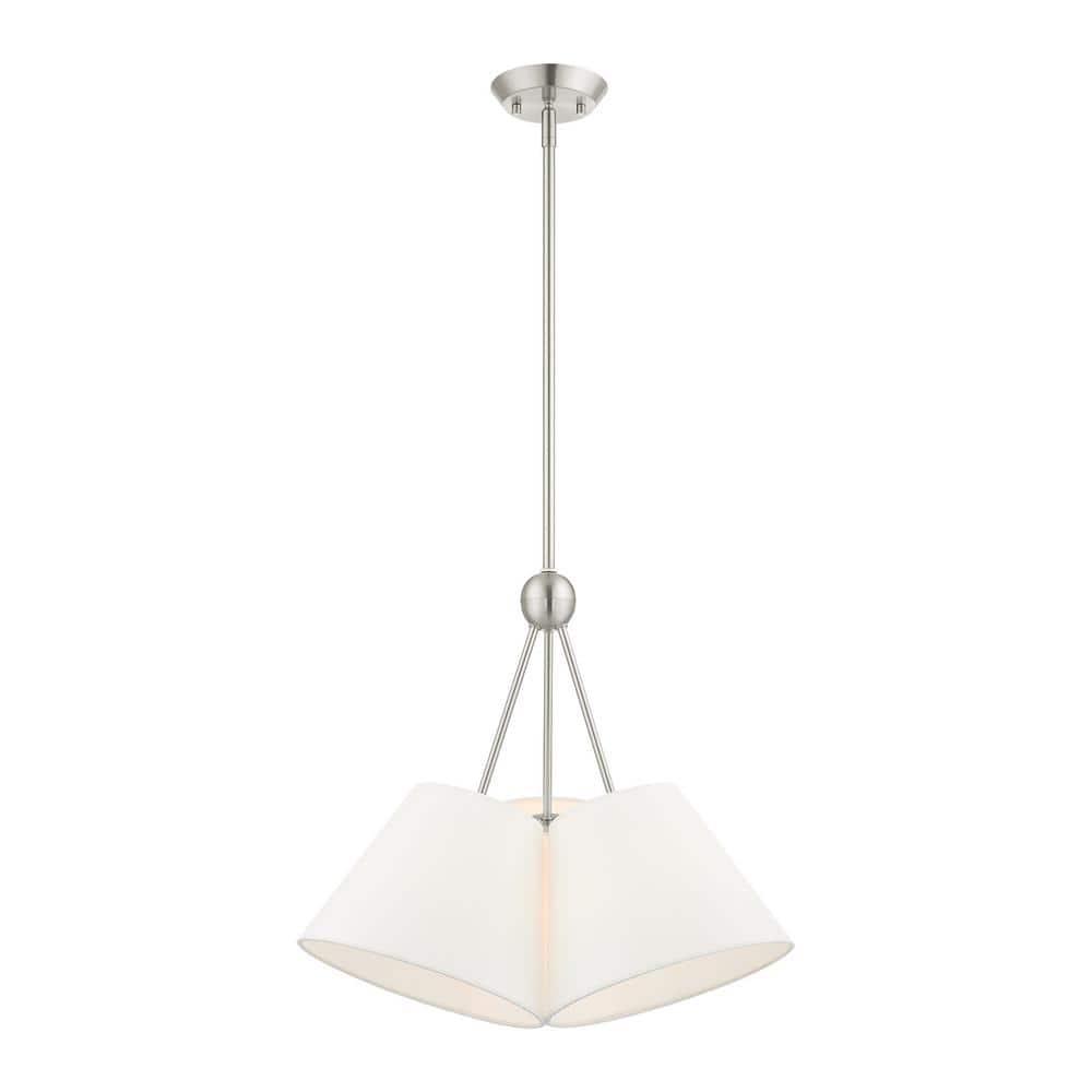 Prato Modern 3-Light Chandelier with Brushed Nickel Finish and Off-White Shade