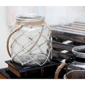 8 in. H Brown Glass Handmade Decorative Candle Lantern with Hanging Rope