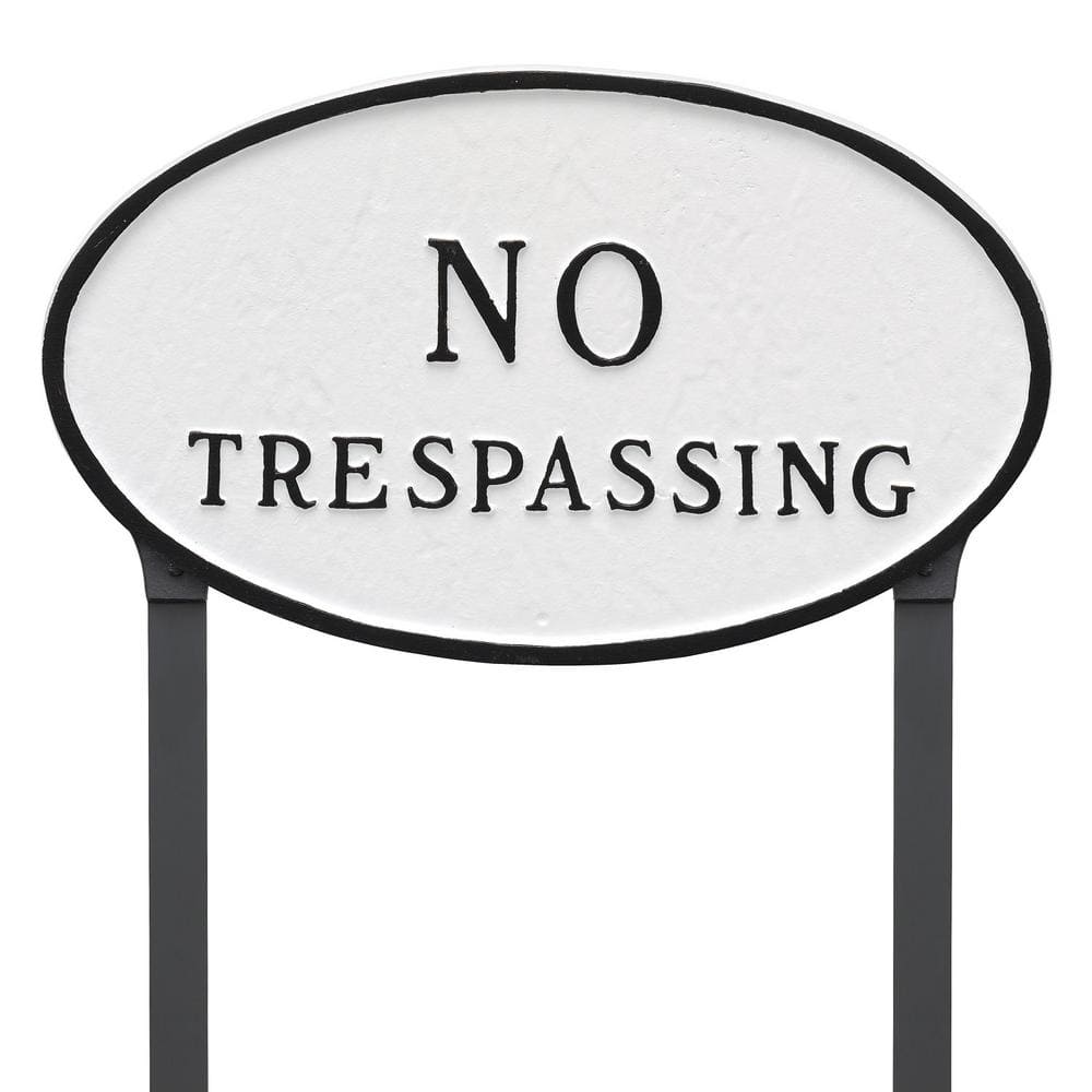 10 in. x 18 in. Large Oval No Trespassing Statement Plaque Sign with 23 in. Lawn Stakes, White with Black Lettering price history on PriceWatchPro