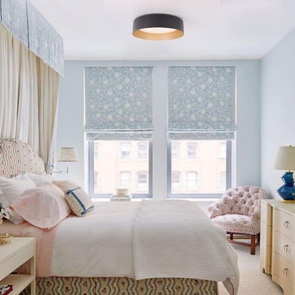 12.5 in. Integrated LED Ceiling Light Fixture, 20W, Dimmable, Matte Black with Wood Accent, Flush Mount with LED Bulb