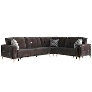Saint 118.1 in. Slope Arm 3-Piece Microfiber L-Shaped Sectional Sofa in Brown with Convertible