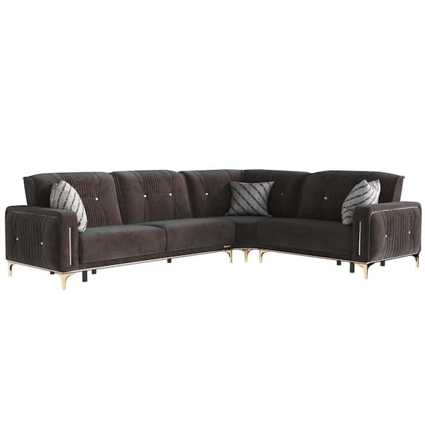 Ottomanson Saint 118.1 in. Slope Arm 3-Piece Microfiber L-Shaped Sectional Sofa in Brown with Convertible
