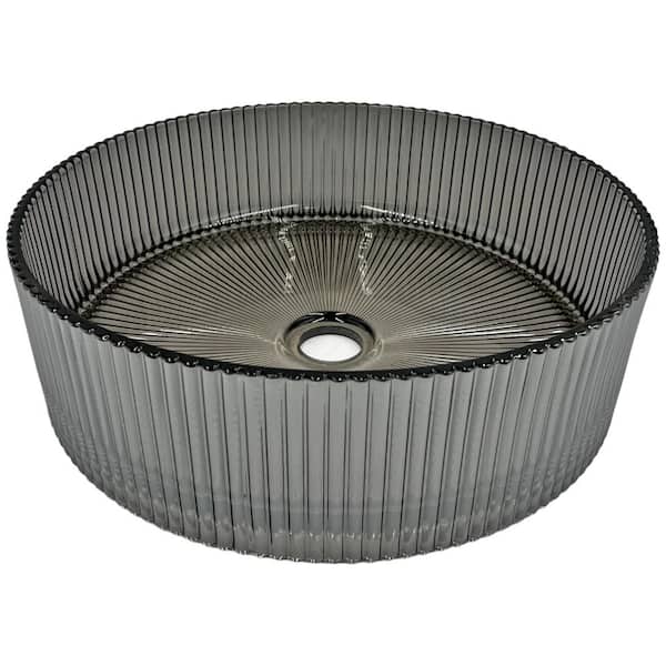 Cowrie Timeless Smoky Gray Tempered Glass Crystal Round Vessel Sink - 16 in.