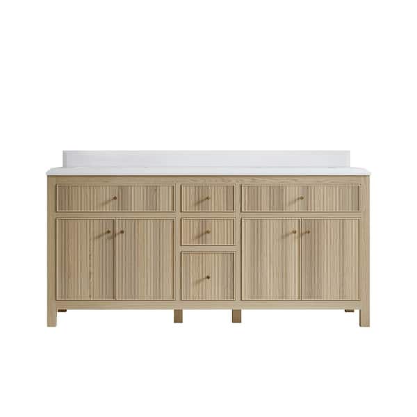 Willow Collections Sonoma Oak 72 in. W x 22 in. D x 36 in. H Double Sink Bath Vanity in White Oak with 1.5 in. White Quartz Top