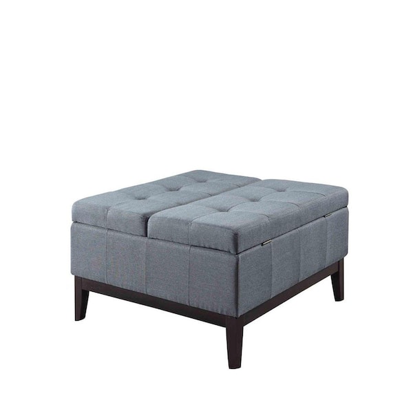 HomeRoots Mariana Blue Gray Tufted Cushions Storage Ottoman